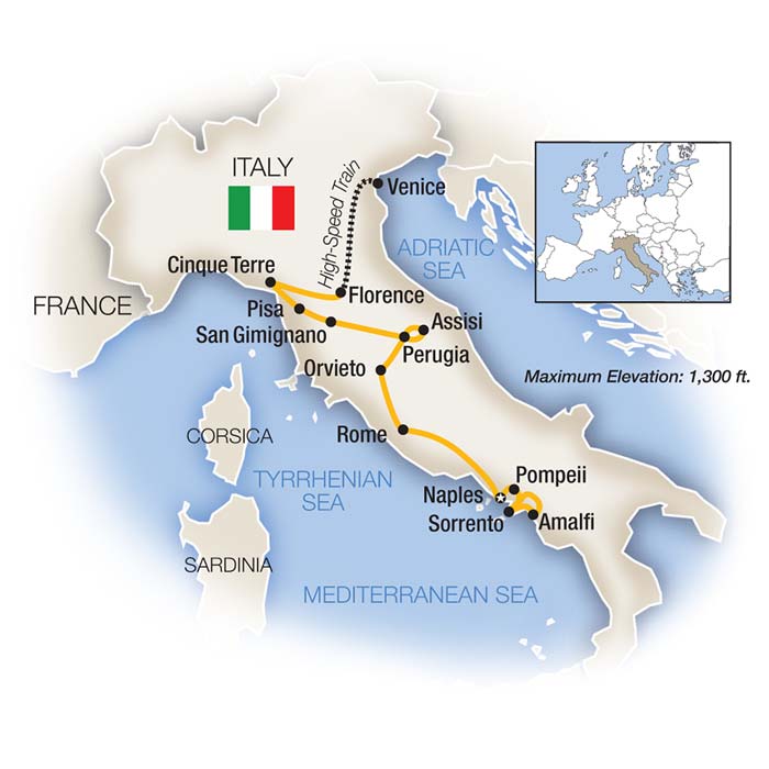 Classic Italy Escorted Tour Map