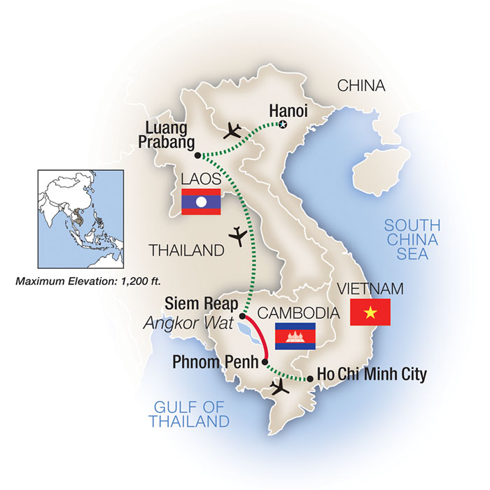 Vietnam Cambodia Laos Escorted Tour Map