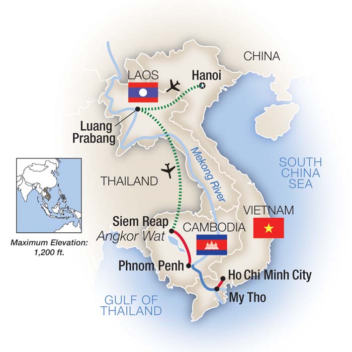 Vietnam Cambodia Laos Escorted Tour Map
