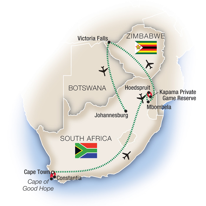 South Africa and Victoria Falls Map