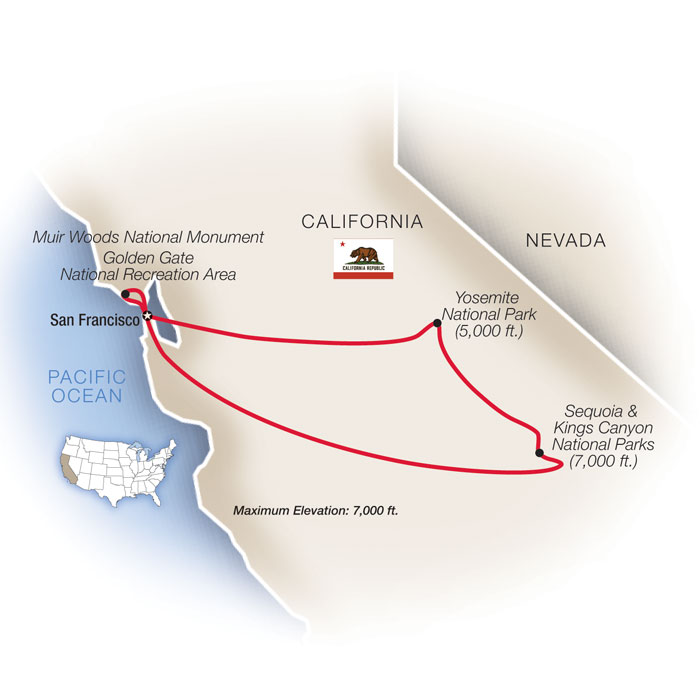 Yosemite and Sequoia Escorted Tour Map