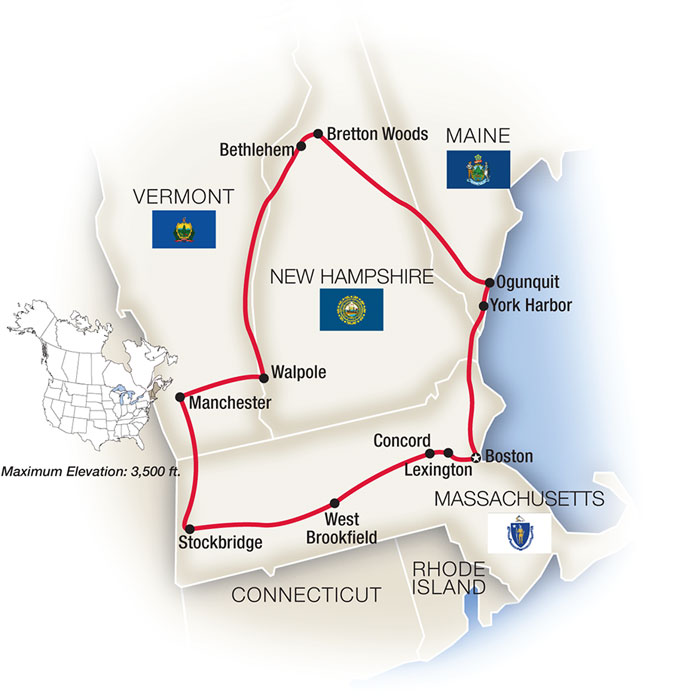 Hidden Gems of New England Guided Tour Map